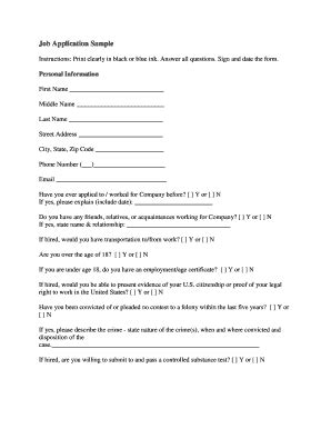 Fillable Online Job Application Sample Fax Email Print - pdfFiller