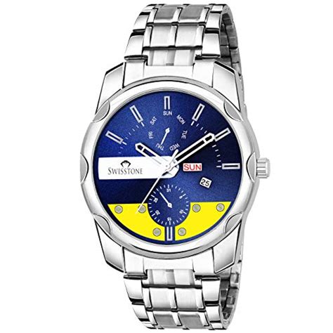 SWISSTONE SW2350-BLU-CH Blue Dial Stainless Steel Chain Analog Wrist ...