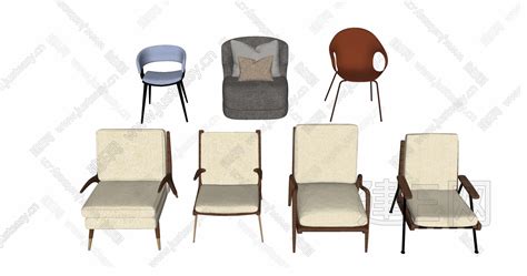 现代单椅休闲椅组合-sketchup模型_sketchup模型库_建E室内设计网!