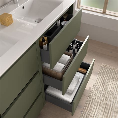 Vanity unit NOJA 1000 3 drawers GREEN SATIN + Basin