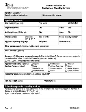 Fillable Online Intake Application for Development Disability Services ...