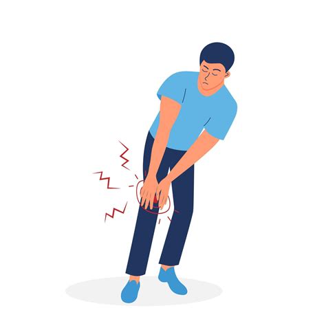 Man holding his knee, suffering of knee pain. Joint pain, injury, sprain. Vector illustration ...