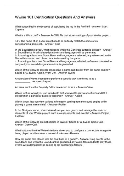 Wwise 101 Certification Questions And Answers/Wwise 101 Cert Questions ...