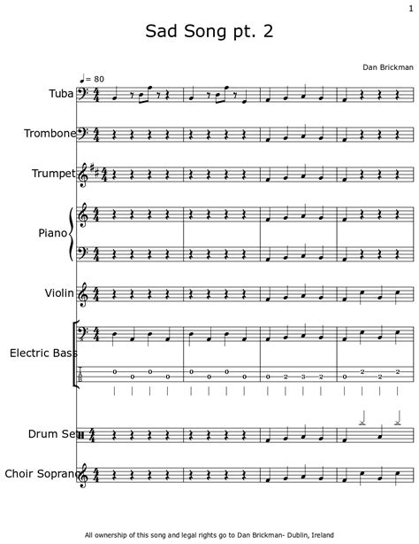 Sad Song pt. 2 - Sheet music for Tuba, Trombone, Trumpet, Piano, Violin ...