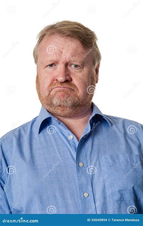 Puzzled Middle Aged Bearded Guy in Blue Shirt - on White Stock Photo ...