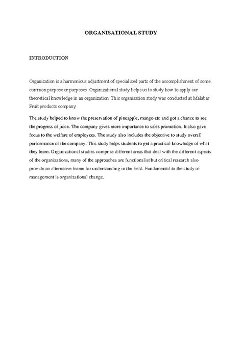 Organizational Study of Malabar Fruit Products Co.: Insights & Findings ...