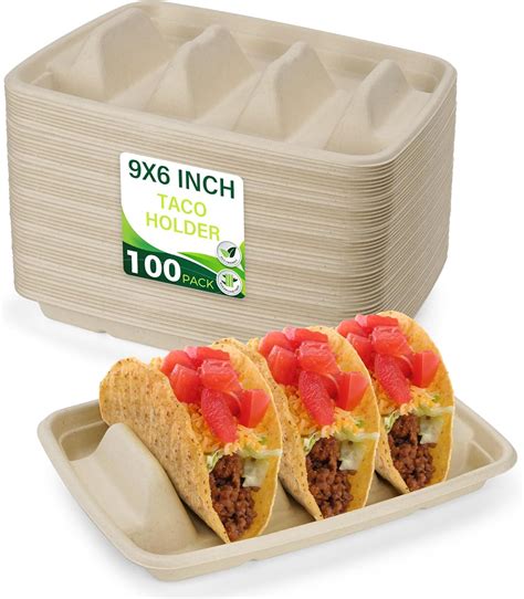 Amazon.com: BIRCHIO 100 Pack Disposable Taco Holders with Dividers ...
