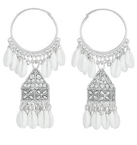 LOVANSH Traditional Oxidised Silver Jhumka Earrings, Multicolour ...