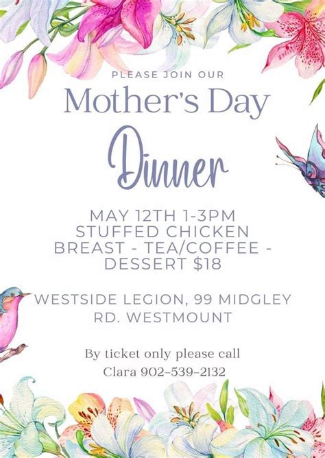 Mothers Day Dinner at Westside Legion, 99 Midgley Road, Sydney, NS ...