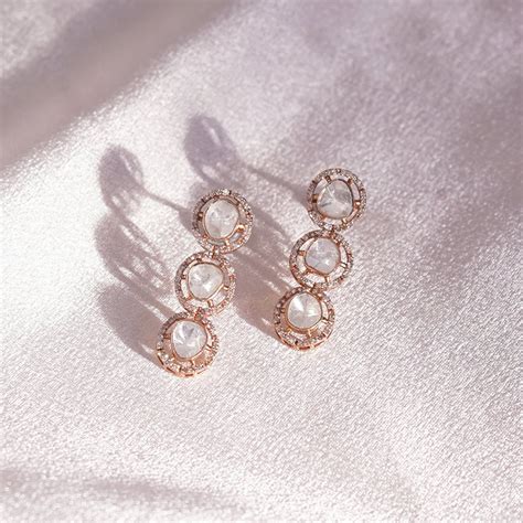 Tric of Charms Polki Diamond Earrings | 14k Rose Gold Linear Design ...