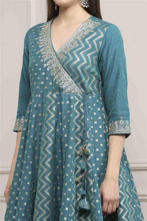 Buy Teal Green Poly Cotton Anarkali Suit Set Online at Biba Global
