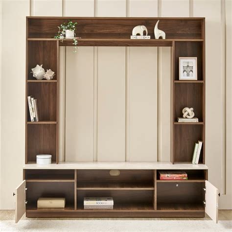 Buy Helios Addison Entertainment Wall Unit with Open Curio - Walnut ...