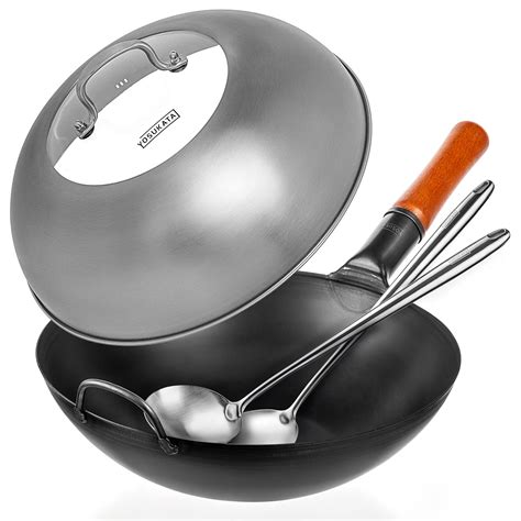 Buy YOSUKATA Carbon Steel Wok Pan – 13,5 “ With Lid - Woks and Stir Fry ...