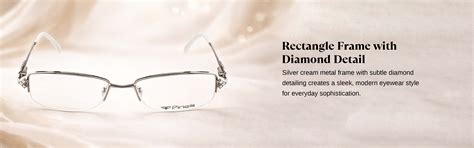 SILVER Cream DIAMOND HALF RIMLESS TRANSPARENT RECTANGLE EYEWEAR PINELL ...