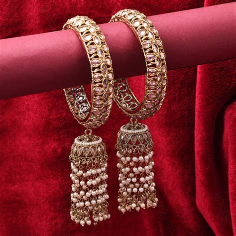 Sukkhi Gold Plated Golden Reverse AD & Pearl Bangles for Women - Sukkhi.com