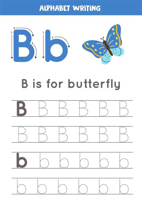 Handwriting practice with alphabet letter. Tracing B. 2171379 Vector ...