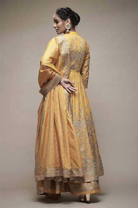 Mustard Cotton Anarkali Suit Set at Biba India