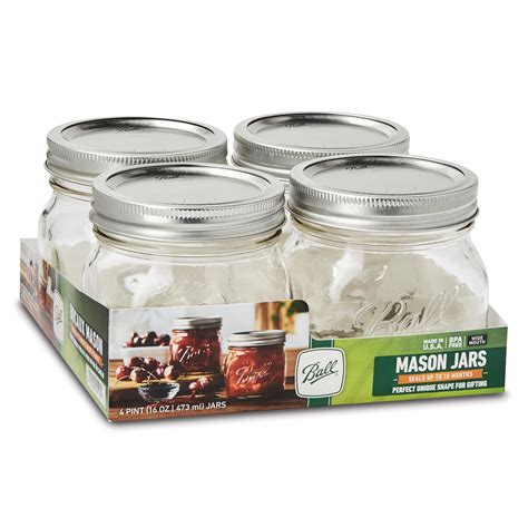 Ball, Glass Mason Jars with Lids and Bands, Wide Mouth, 16 oz, 4 Count ...