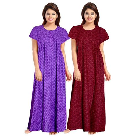 Buy AALIT Nighty for Women Cotton Printed Maxi Gown Ankle Length Nighty ...