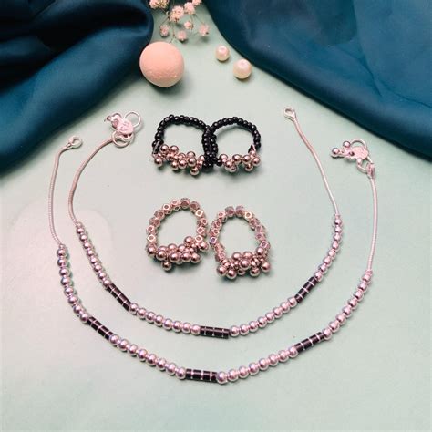 Elegant Silver Oxidised Anklet & Toe Rings Combo - Abdesignsjewellery