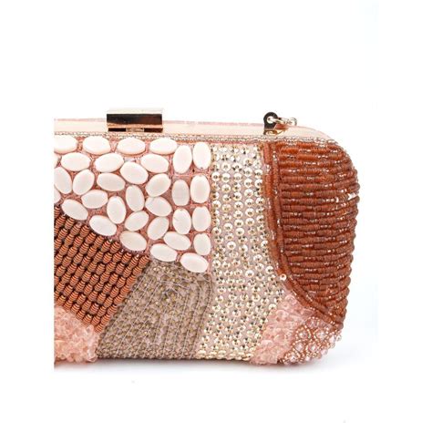 Buy Odette Peach Pink Rhinestone Embellished Clutch Online