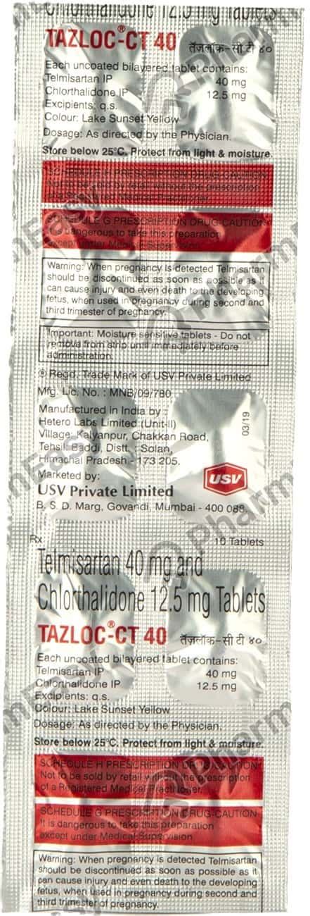 Tazloc Ct 40/12.5mg Strip Of 10 Tablets: Uses, Side Effects, Price ...