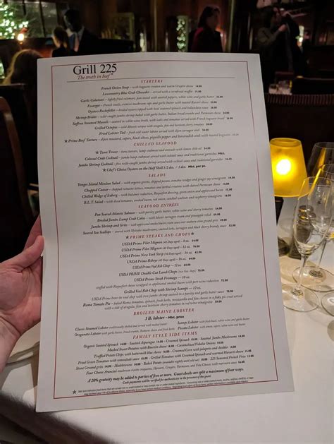 Grill 225 Menu - Updated October 2025