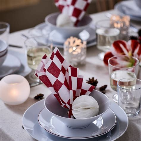 VINTERFINT paper napkin, check pattern white/red, 33x33 cm (13x13") - IKEA