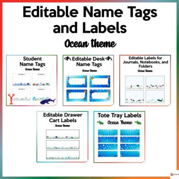 Ocean Theme Name Tags and Labels Bundle by A Plus Learning | TPT