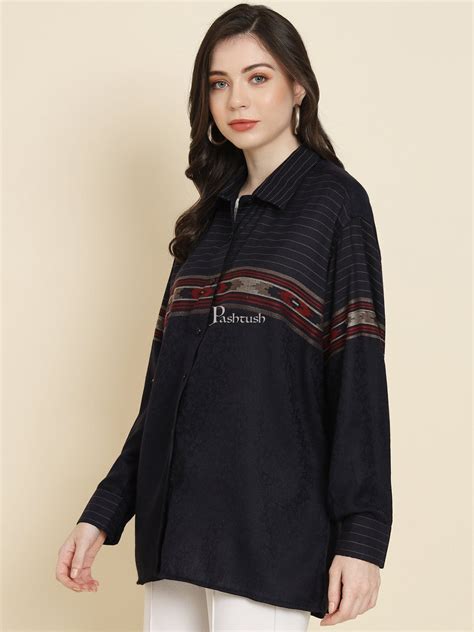 Pashtush Womens Oversized Casual Woollen Shirt, Navy Blue – Pashtush ...