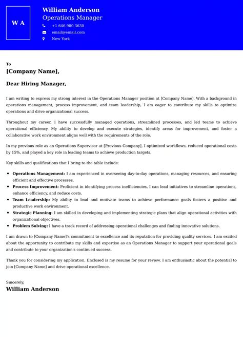 Image result for Operations Manager Cover Letter Sample