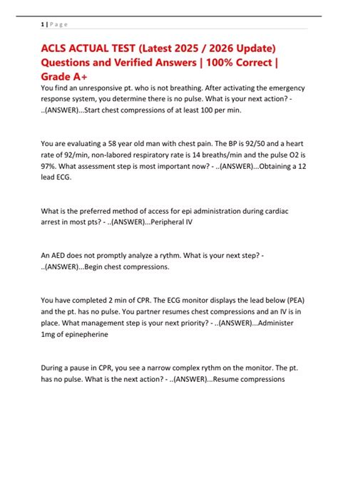 ACLS ACTUAL TEST (Latest 2025 / 2026 Update) Questions and Verified ...