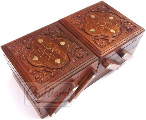 ITOS365 Jewellery Box for Women Wooden Brass Work Flower Carved Tree ...