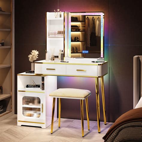 Amazon.com: Makeup Vanity Desk with Lights and Mirror, Big Modern Make ...