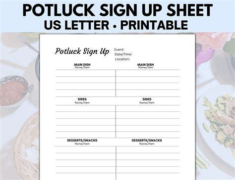 Potluck Sign up Sheet, Food Sign up Sheet - Etsy