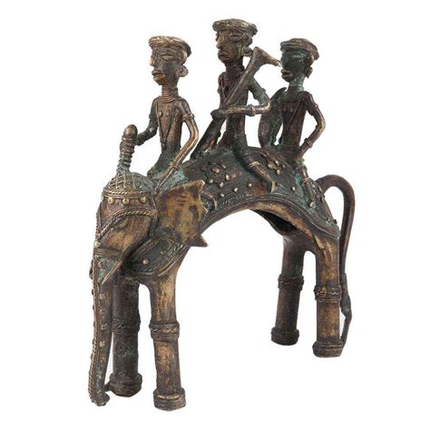 Three Tribal Riders On Elephant Dhokra Art
