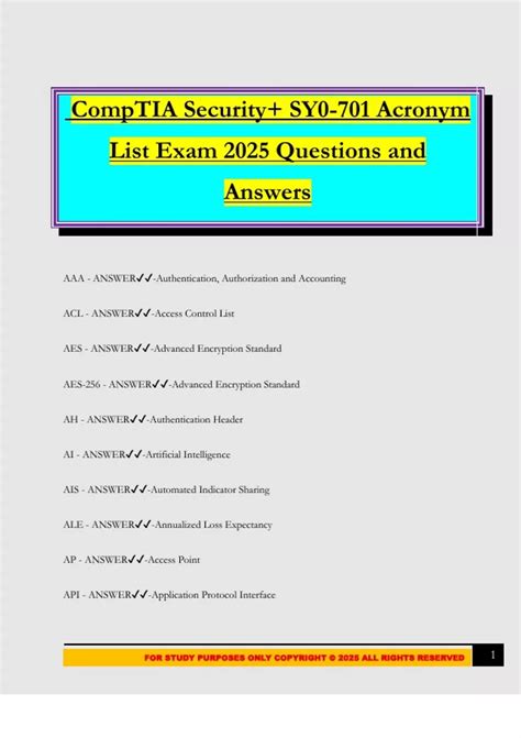 CompTIA Security+ SY0-701 Acronym List Exam 2025 Questions and Answers ...