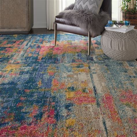 Nourison Celestial 7 X 10 (ft) Blue/Yellow Indoor Abstract Area Rug ...