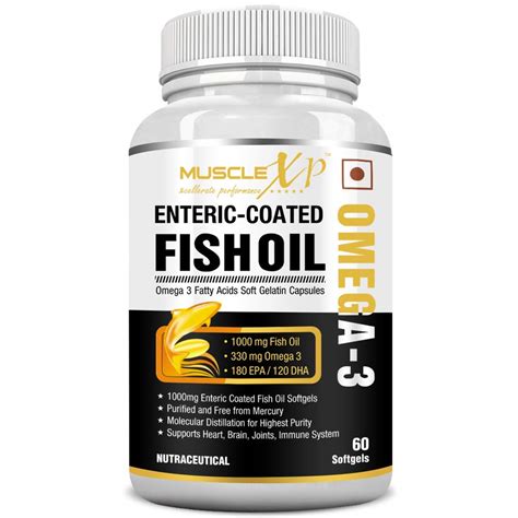 Buy MuscleXP Omega 3 Fish Oil 1000 mg (180mg EPA and 120mg DHA) - 60 ...