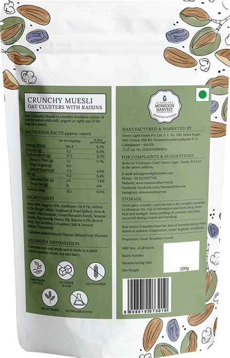 Buy MONSOON HARVEST CRUNCHY MUESLI OAT CLUSTERS WITH RAISINS 200G POUCH ...