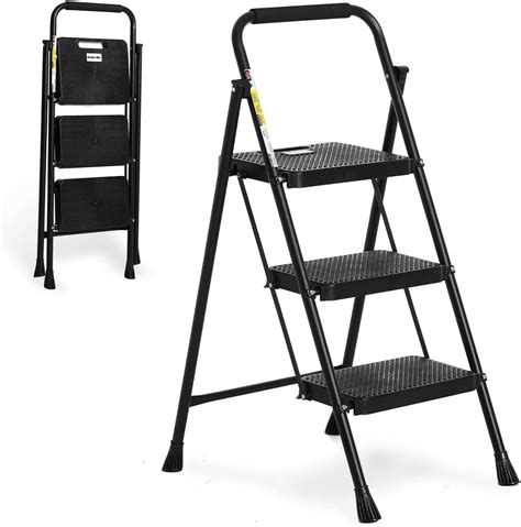 Double Elite Step Ladder 3 Step Folding with Handgrip, 500 Lbs Load ...