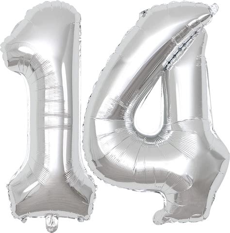 Amazon.com: 40 Inch Number Balloons 14, Silver Helium Foil Number 14 ...