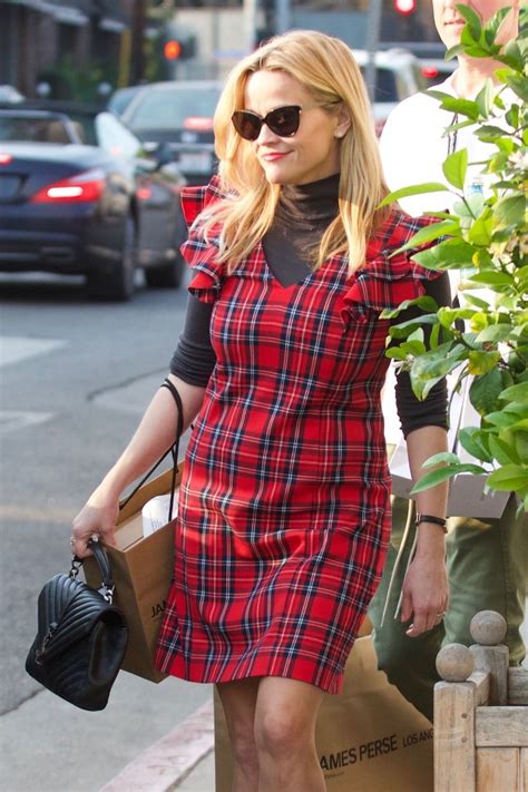 Reese Witherspoon in Red Plaid Dress - Brentwood 12/16/2017 • CelebMafia
