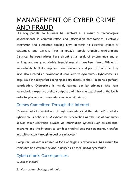 Management OF Cyber Crime AND Fraud - MANAGEMENT OF CYBER CRIME AND ...