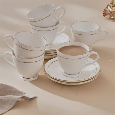 Buy Corsica Gold Line Set of 6 Bone China Cups and Saucers - 200ml from ...