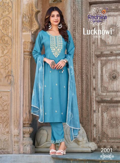 Radhika Lucknowi Vol 2 Lucknowi Work Kurti Pant With Dupatta