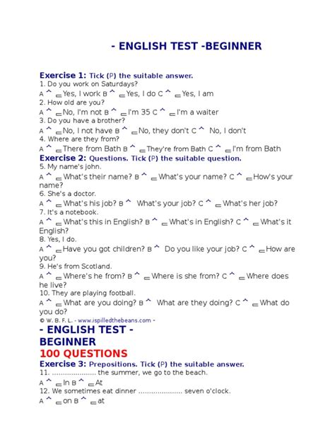 Basic English Test for Beginners 的图像结果