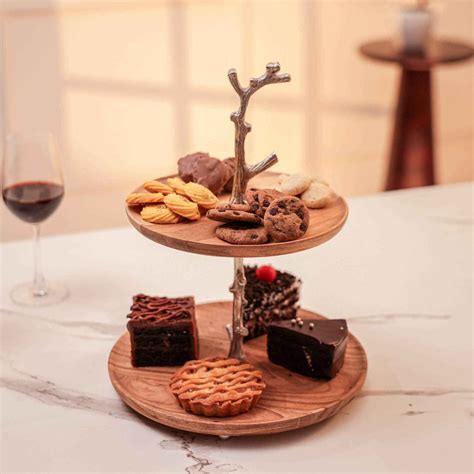 Treat Tree Acacia Wood Two-Tier Serving Stand – Ireka Homes