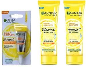 GARNIER BRIGHT COMPLETE VITAMIN C 2 PCS GEL FACE WASH 50g + 1 PCS ...