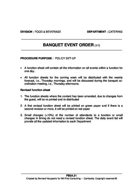 Banquet event order – BH First Consulting